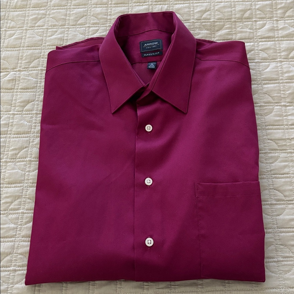 Arrow Men’s 16 32/33 Classic Fit Cranberry Long-sleeve Shirt, Wrinkle Free